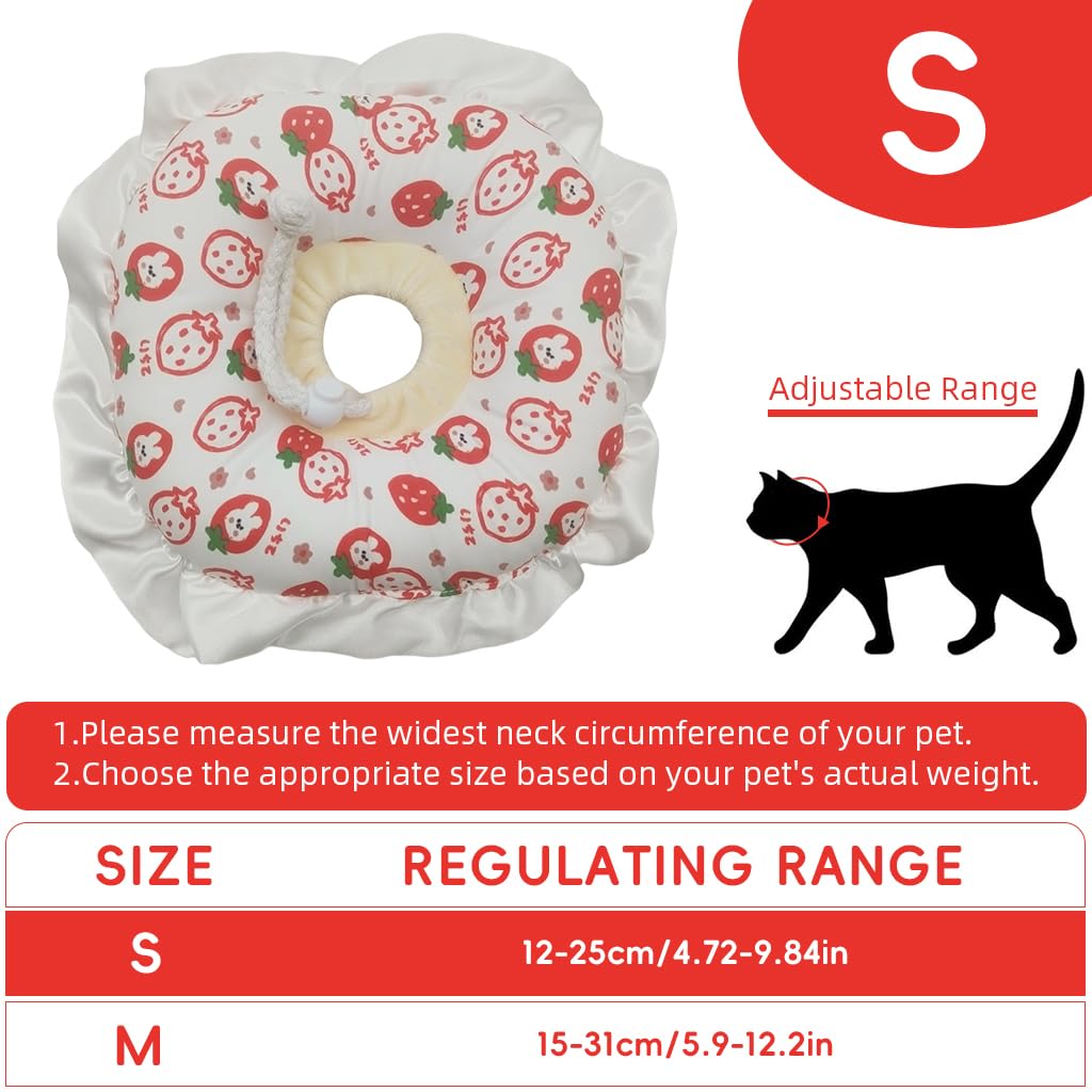 Qpets Cat Recovery Collar for Post Surgery Comfort with Adjustable Cotton Drawstring featuring Sweet Strawberry Design | Fits 12–25 cm Necks