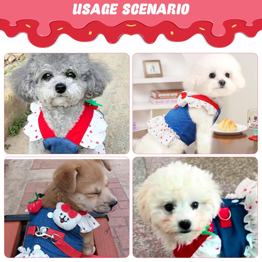 Qpets Dog Dress for Small Breeds featuring Ruffle Hem Skirt and Double D-Ring Leash | 45cm Chest