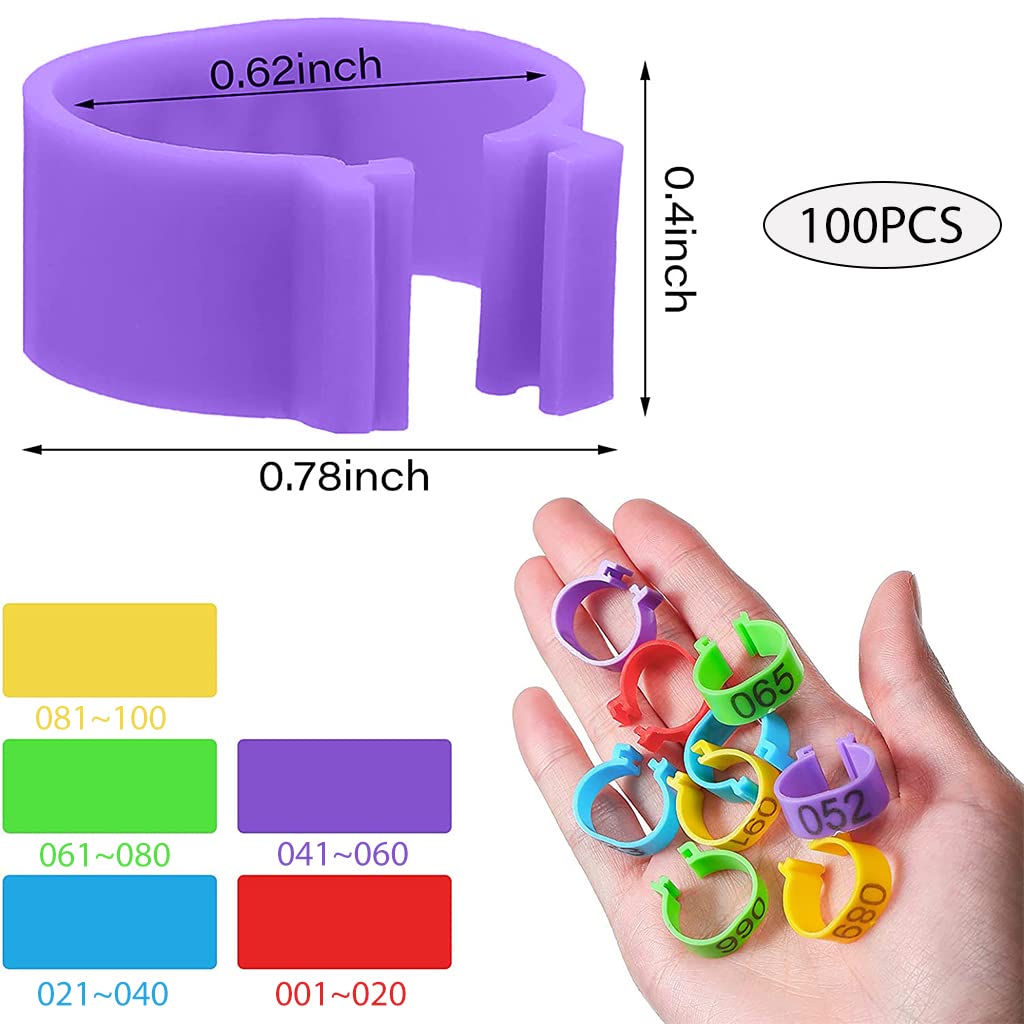 Qpets Birds Chicken Leg Rings for Poultry Identification with Laser Number Mark | 100 pcs in 5 Colors