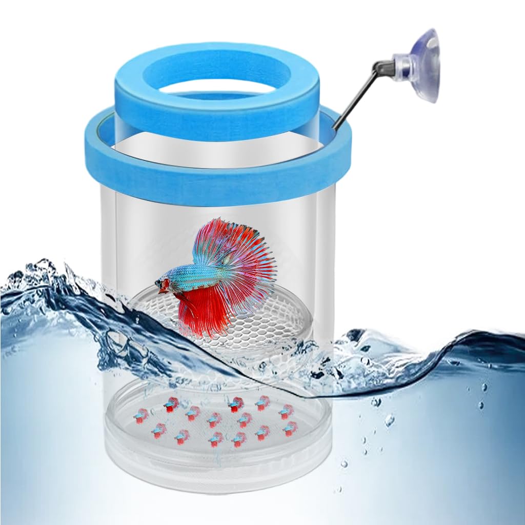 Qpets® Aquarium Fish Breeding Box with Suction Cups, Plastic Floating Breeding Box Double Transparent Deck Isolation Breed Boxes Multifunctional Fishing Hatching Incubator for Betta Guppy Small Fish