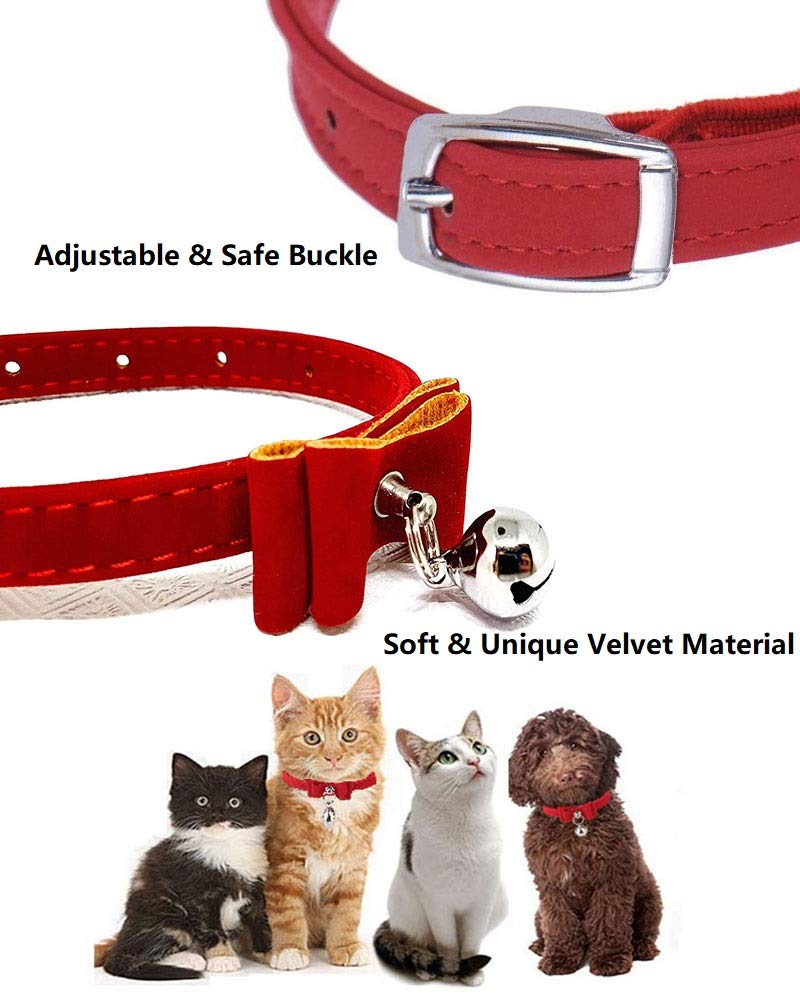 Qpets Cat Collar with Bell for Safety and Comfort featuring Breakaway Buckle and Velvet | Adjustable 33.5 cm Red Combo with Reflective Harness and 1.5 m Leash