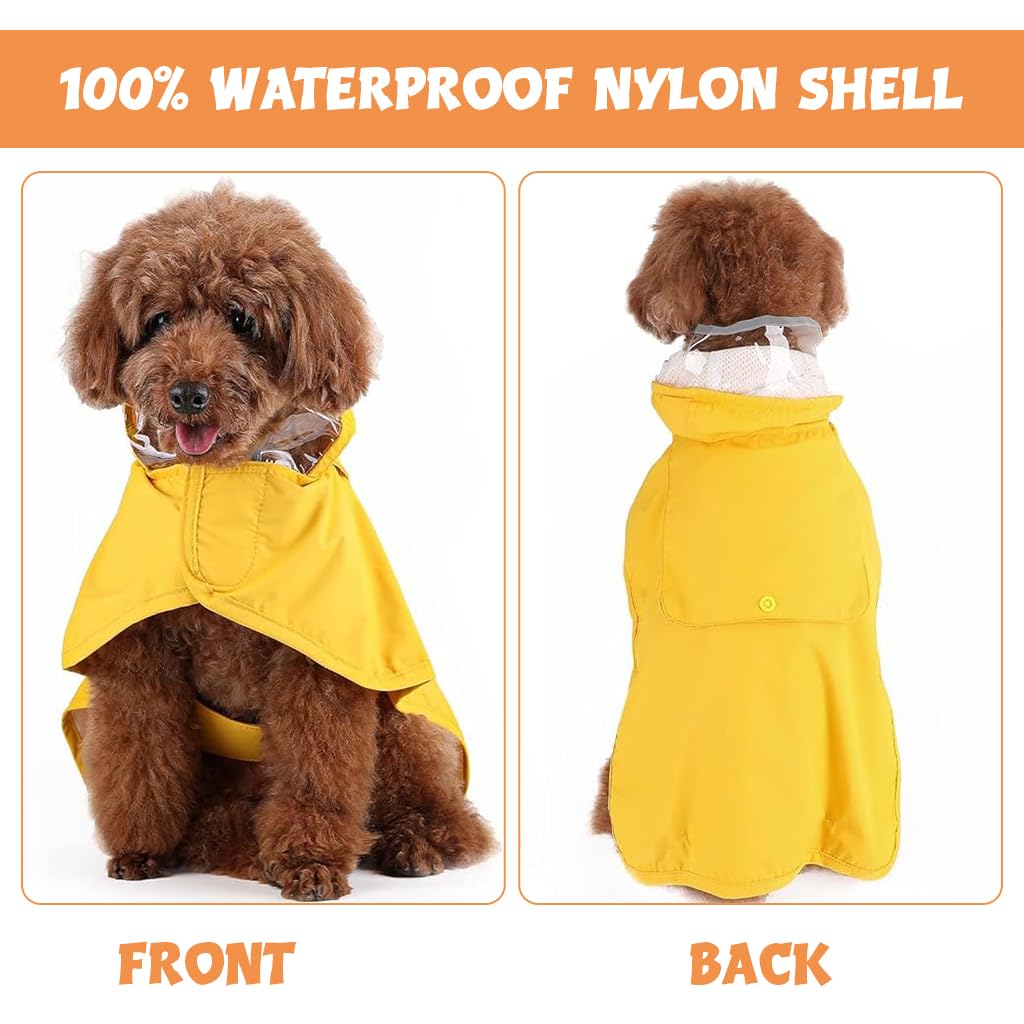 Qpets Dog Raincoat for Walking and Hiking with Clear Wide Brim Hood & Reflective Rim | Waterproof PU-Coated Coat 3XL