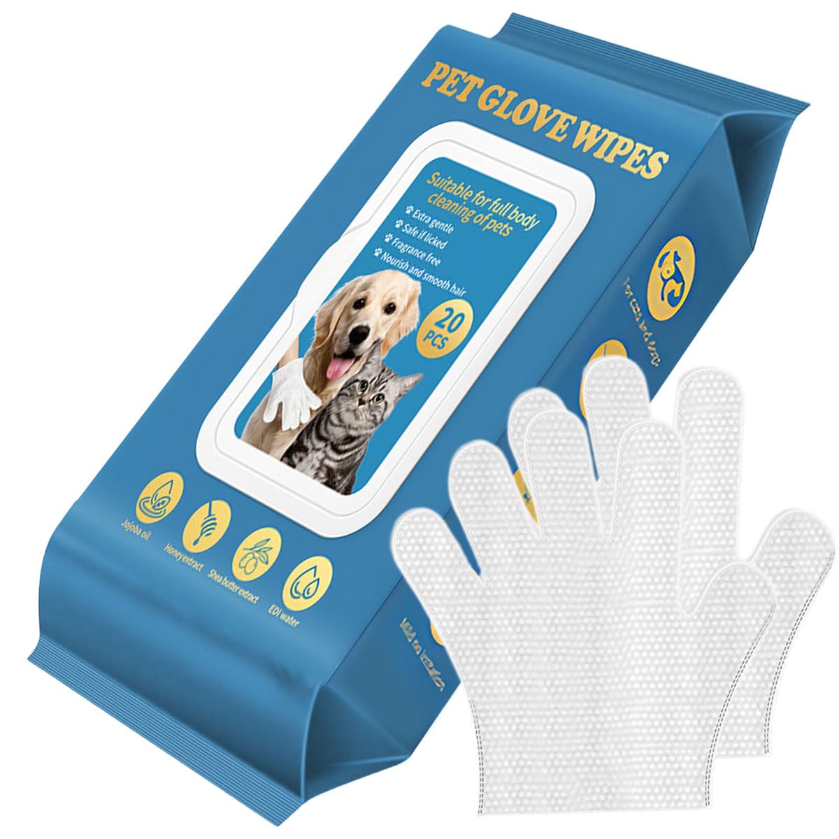 Qpets Pet Grooming Mitts for Dogs and Cats with Waterless Cleaning | 20 Count Pack