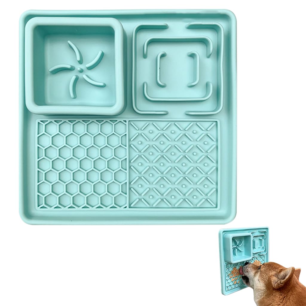 Qpets Lick Pad for Dogs and Cats with Anti Slip Suction Cups and 7.8 in Food Grade Silicone | 4 Textured Patterns for Feeding Bathing and Grooming