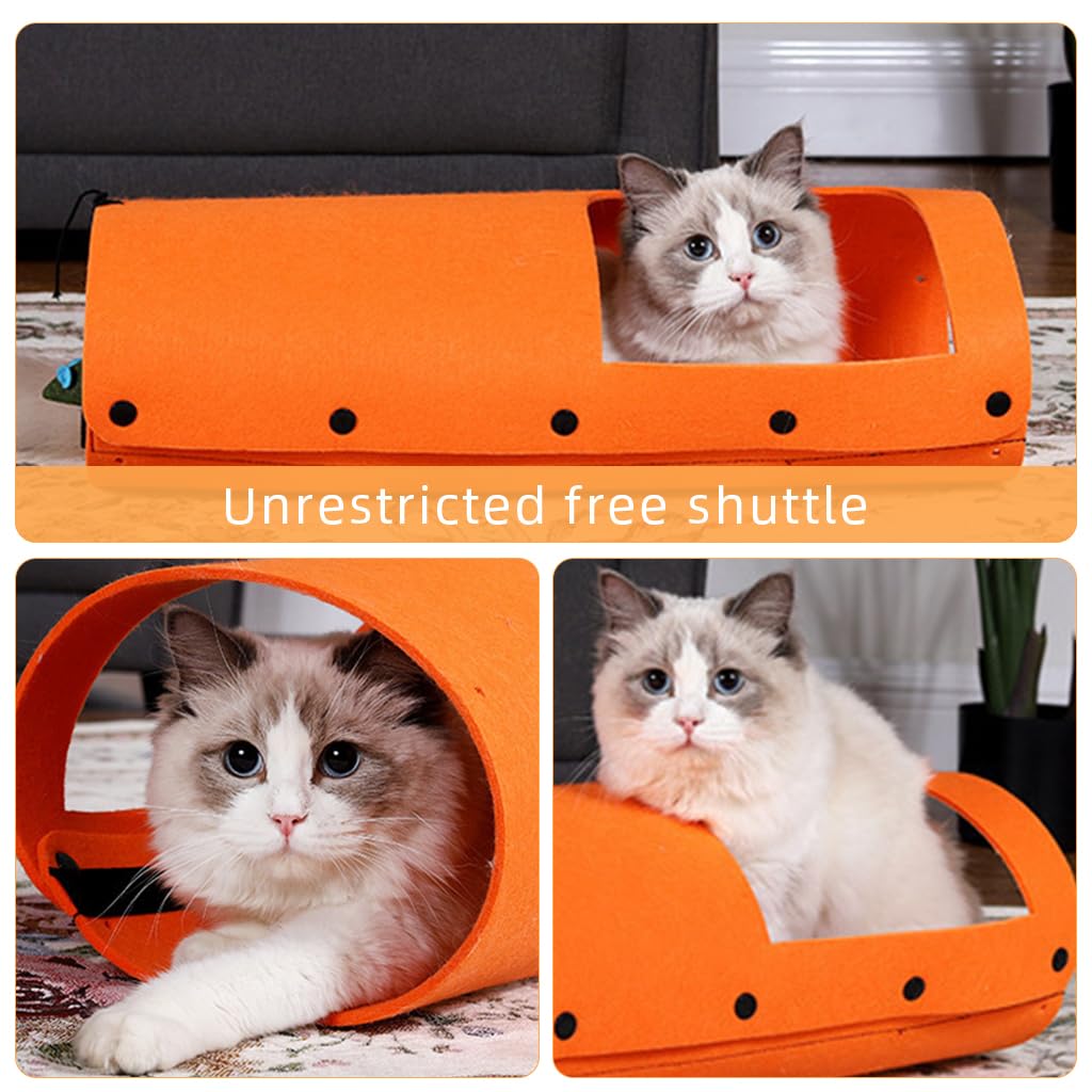Qpets Felt Cat Tunnel for Play and Hiding with Transformable Felt House 52x70cm | Set of 2