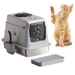 Qpets® Cat Litter Box for Young Cat,DIY Assembly Kitten Potty Training Litter Case with Stainless Steel Tray,Enclosure Box with Top & Front Door Porous Air Vent Design 35x50x38cm