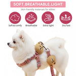 Qpets No Pull Dog Harness and Leash Set with Dual D Rings and 1.2m Tangle Free Design | Adjustable Pink Checked Pattern for Medium Dogs