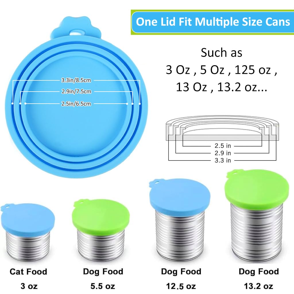 2Pcs Pet Can Lid Cover, 3 In 1 Silicone Pet Food Can Lid for Food Storage, Soft Easy to Clean and Fresh-Keeping Lid for Cat Dog Food Can Lid Can Cover for 3/5.5/12 Oz, Blue & Green