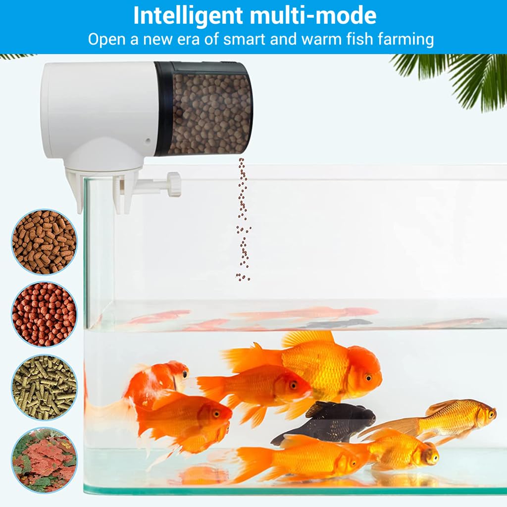 Qpets Automatic Fish Feeder for Aquariums and Ponds featuring 0.8L Container & 360° Mount | 2 PCS