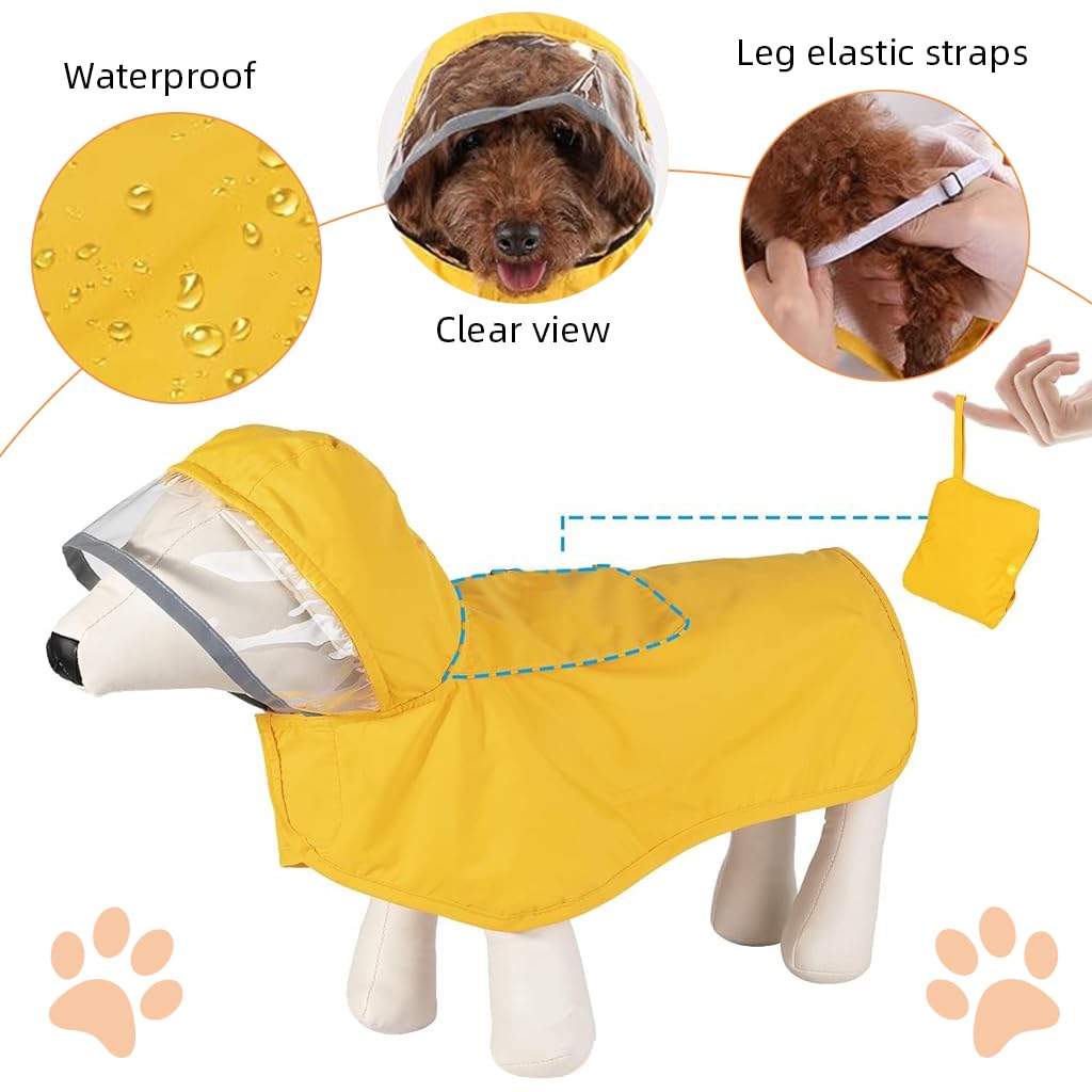 Qpets Dog Rain Coat for Outdoor Hikes with Clear Wide Brim Hood and Reflective Rim XL 2 pcs