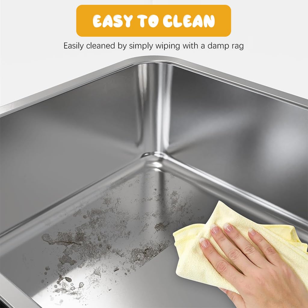 Qpets Stainless Steel Cat Litter Box for Large Cats 50x28x35cm with Elevated Anti‑Splash Guard | Easy to Clean