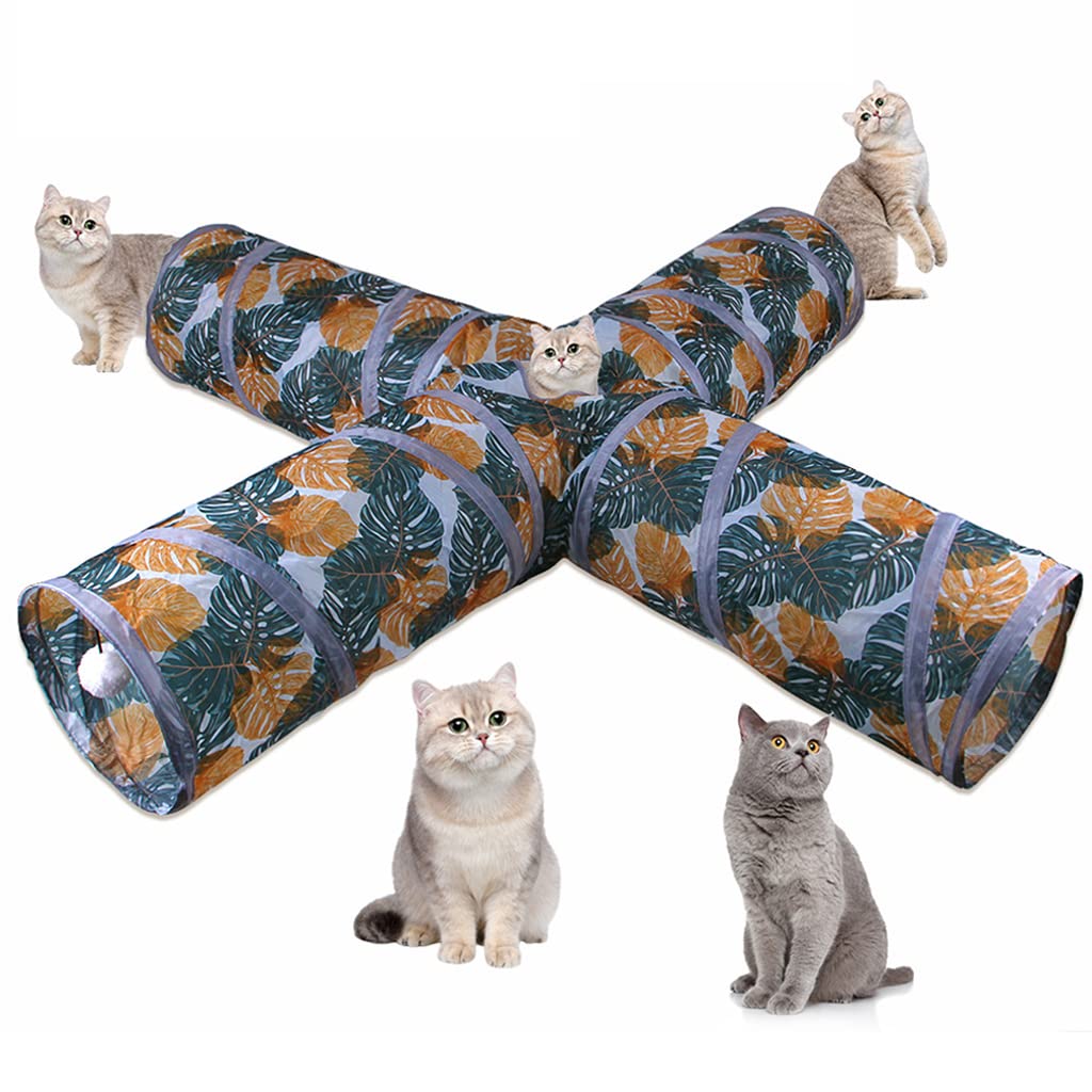 Qpets Cat Tunnel for Indoor Play with 4 Way Foldable Design 25×52 cm | Polyester Toy for Kittens