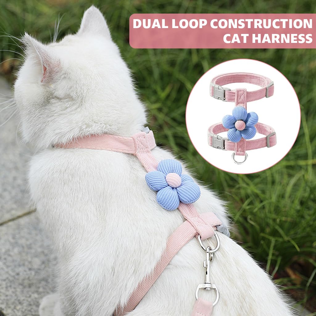 Qpets Cat Harness for Outdoor Walking with Dual Loop Design and 120 cm Leash | Cute Flower Style