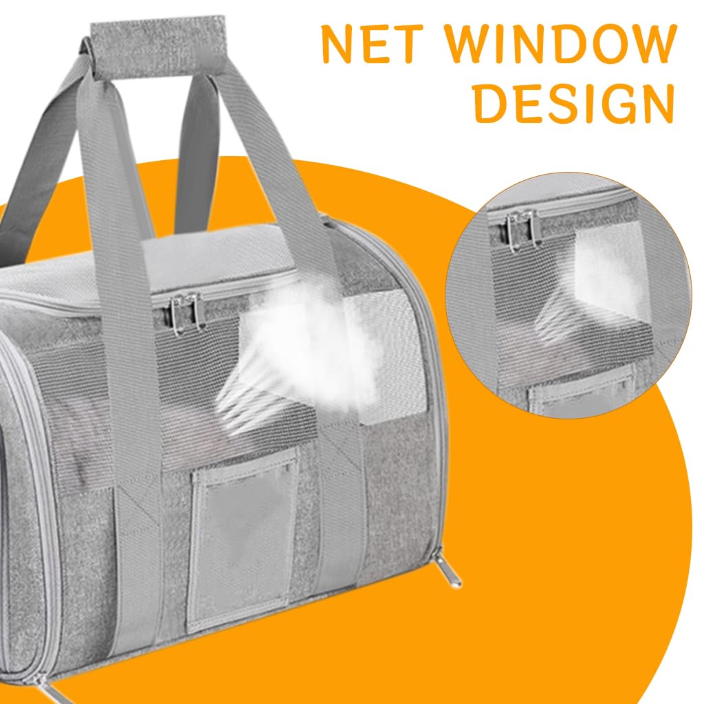 Qpets Cat Carrier Bag for Travel with Dual Open Access and Mesh Windows 43x30x28cm | Foldable Oxford Cloth Design
