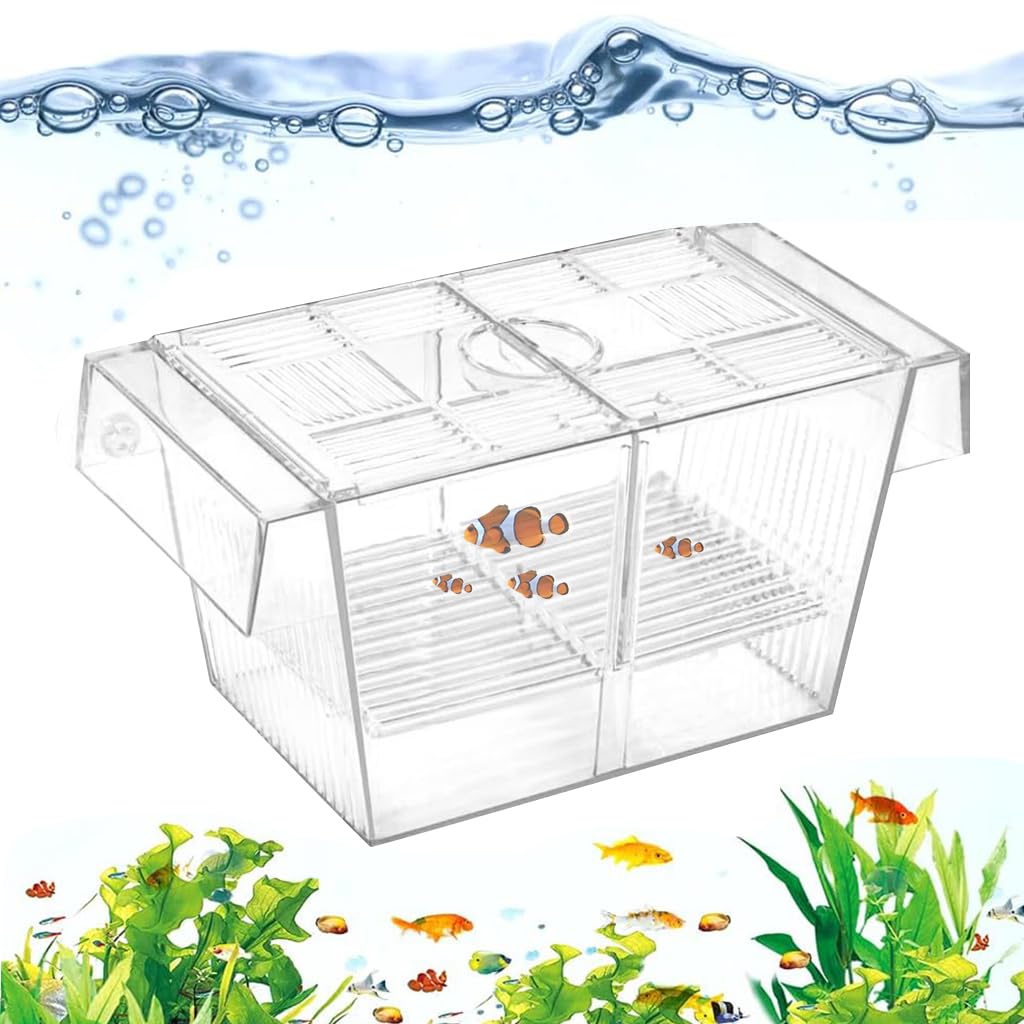 Qpets Aquarium Fish Breeding Box for Fry and Isolation with 6 Suction Cups Acrylic 20.5x9.5x9.9cm