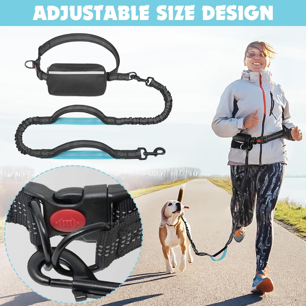 Qpets® Waist Dog Leash 2 in 1 Walking Running Dog Leash with Quick Release Waist Bag Adjustable Size Design Dual Handle Dog Leash Dog Lead Night Walking Reflective Safety Dog Leash