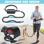 Qpets® Waist Dog Leash 2 in 1 Walking Running Dog Leash with Quick Release Waist Bag Adjustable Size Design Dual Handle Dog Leash Dog Lead Night Walking Reflective Safety Dog Leash