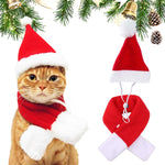 Qpets Christmas Cat Costume Set with Adjustable Drawstring Hat and Scarf for Holiday Photos | Neck 32 cm
