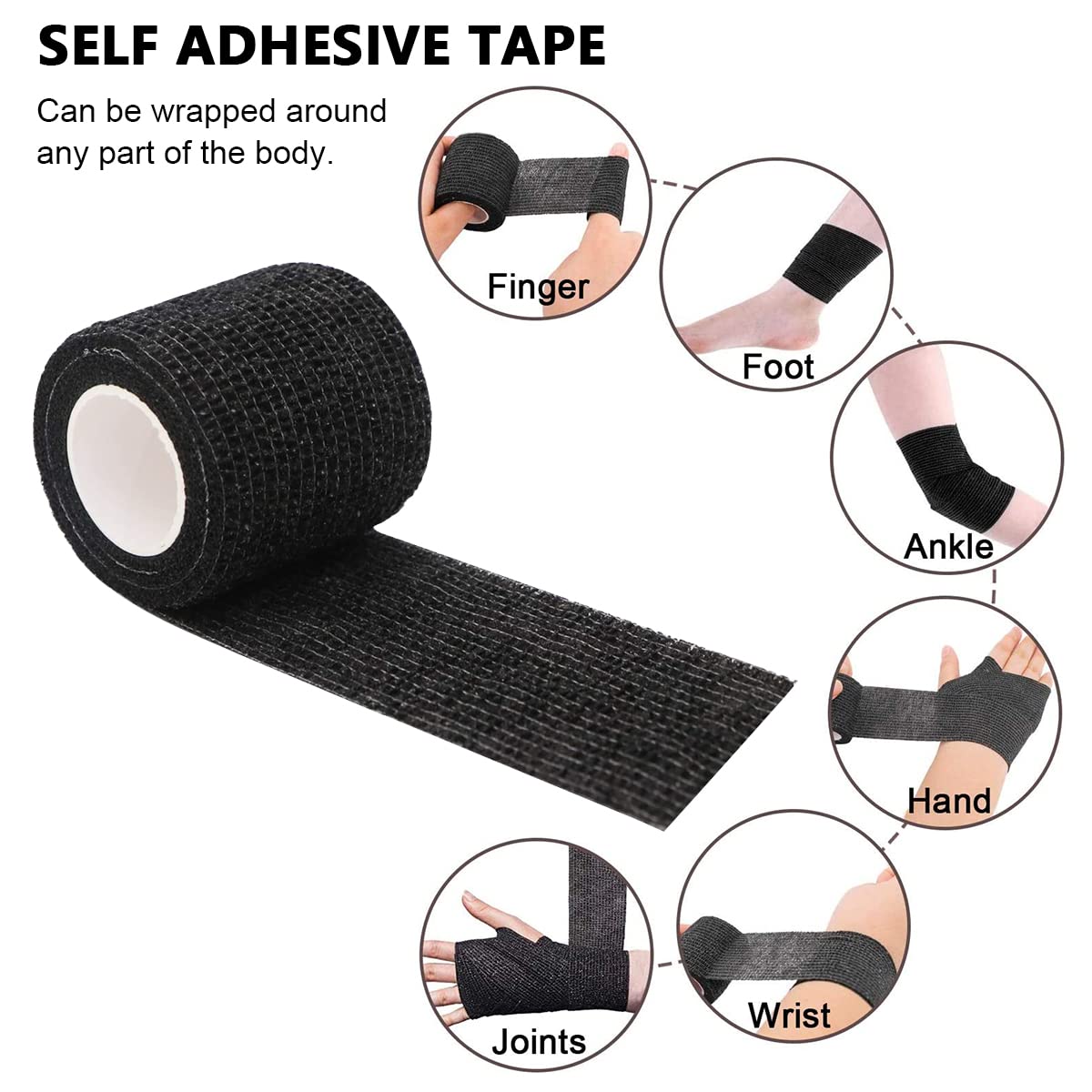 Qpets Crepe Bandage for Wound Care featuring Self Adhesive Elastic Wrap 6 Rolls 5cm×450cm