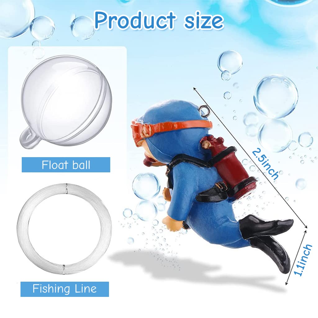 Qpets Aquarium Decor Combo with 3 Fluorescent Silicone Jellyfish and 2 Diver Ornaments | Floating Fish Tank Decorations