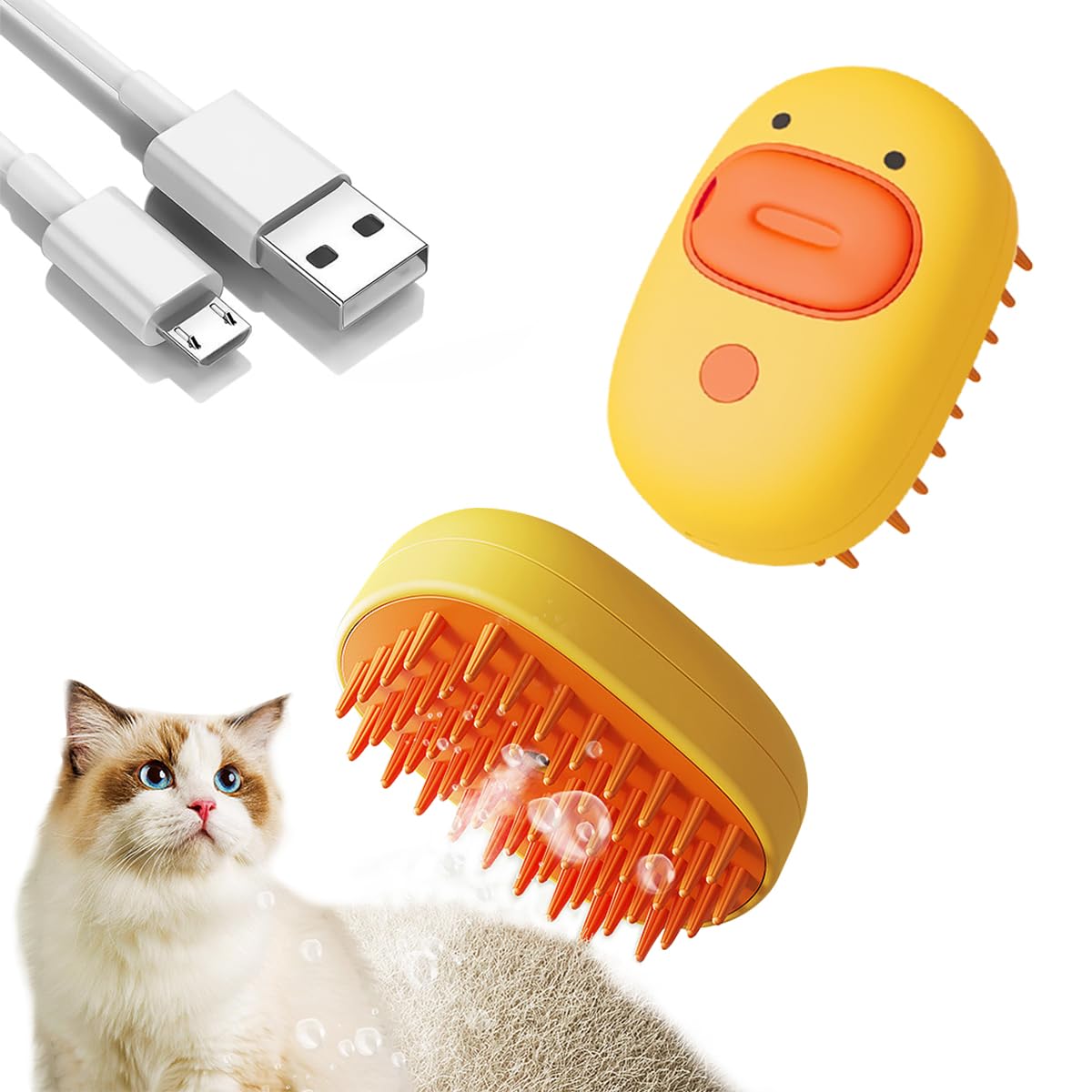 Qpets Cat Steam Brush for Pet Grooming with USB Rechargeable Design and Soft Bristles | Yellow