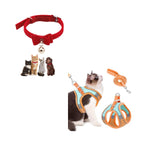 Qpets Cat Collar with Bell for Safety and Comfort featuring Breakaway Buckle and Velvet | Adjustable 33.5 cm Red Combo with Reflective Harness and 1.5 m Leash