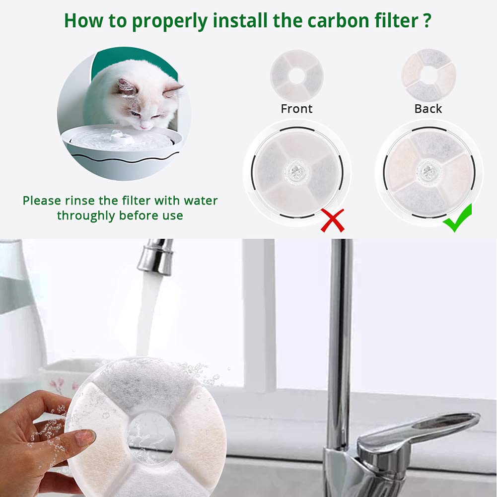 Qpets Cat Water Fountain Filters 4 Pack with Silent USB Pump and Triple Filtration | Keeps Pet Water Clean
