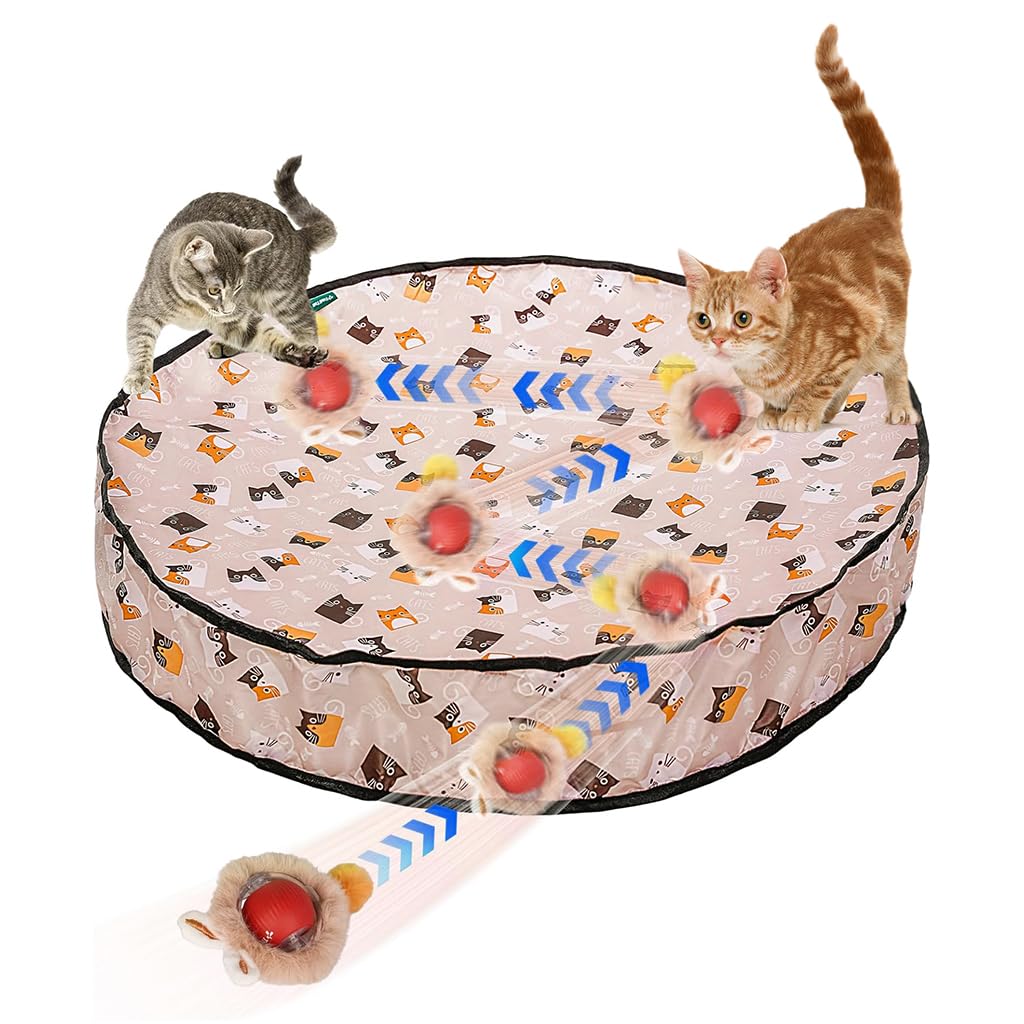 Qpets Interactive Cat Toy Mat for Exercise with USB Rolling Ball and 70x10cm Oxford Cloth Pad