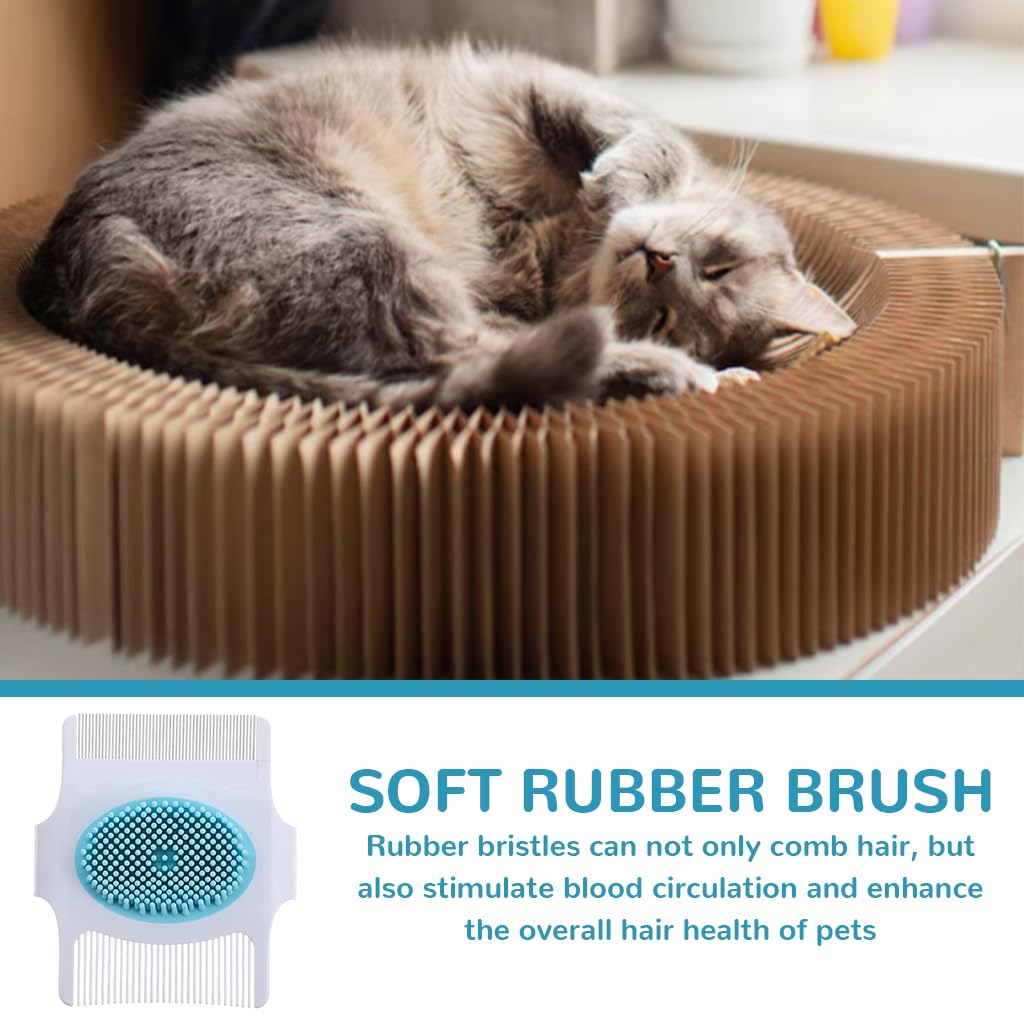 Qpets Cats Grooming Brush for All Coat Types with Dual Head and Soft Rubber Bristles | Ergonomic Grip for Comfortable Grooming