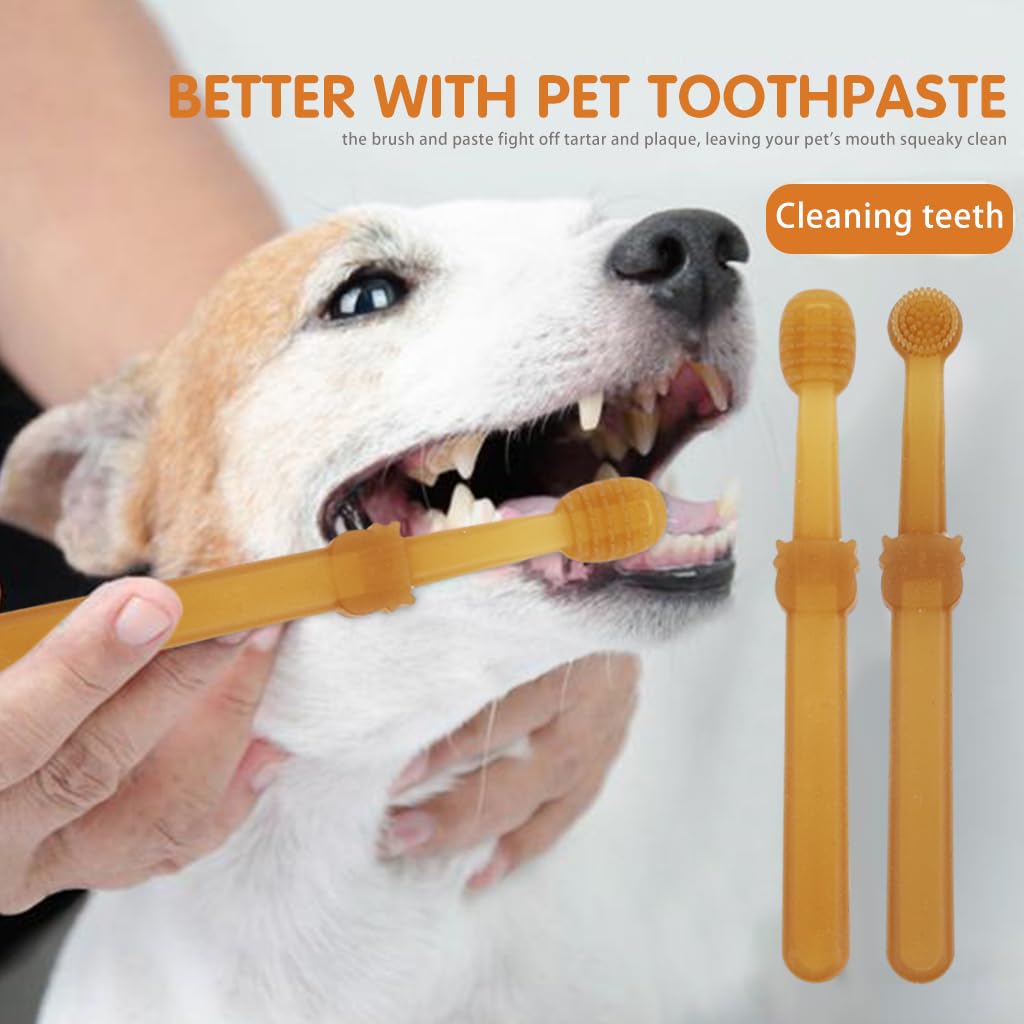 2Pcs Dog ToothbrushSoft Silicone Pet Toothbrush for Cat Dog Round Head Toothbrush with Tongue Scraper Pet Oral Cleaning Brushes with Storage Box