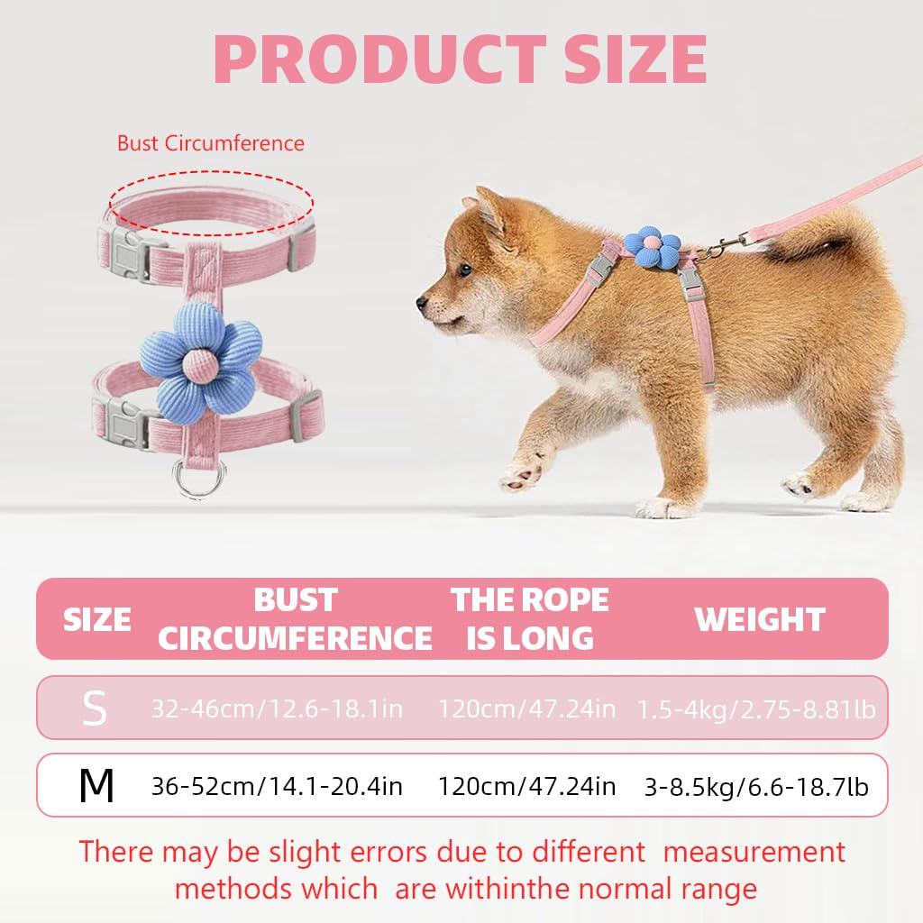 Qpets Cat Harness for Outdoor Walking with Dual Loop Design and 120 cm Leash | Cute Flower Style