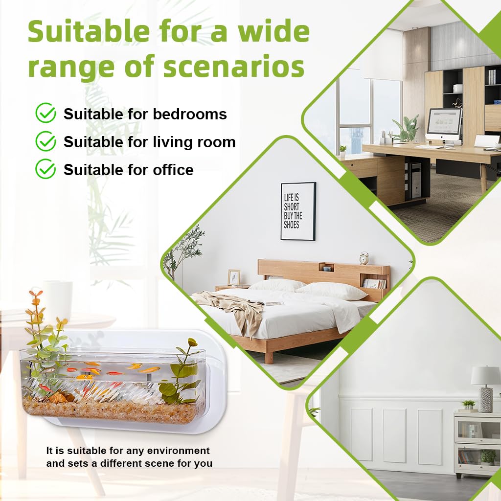 Qpets Wall Mounted Hydroponic Planter for Indoor Decor with No Drill Detachable Design 25x14.5x9cm Clear Acrylic | Home Wall Aquarium Display