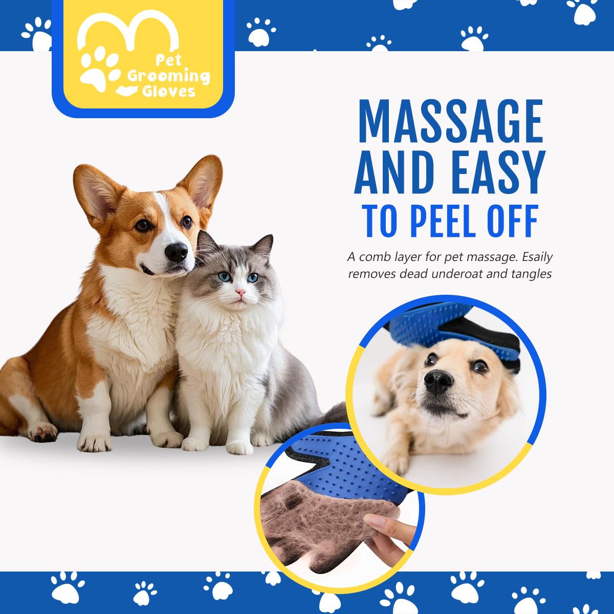 Qpets Cat Grooming Glove for Shedding with Double Sided Soft Bristles & Massage Side | Pet Hair Remover for Cats and Dogs