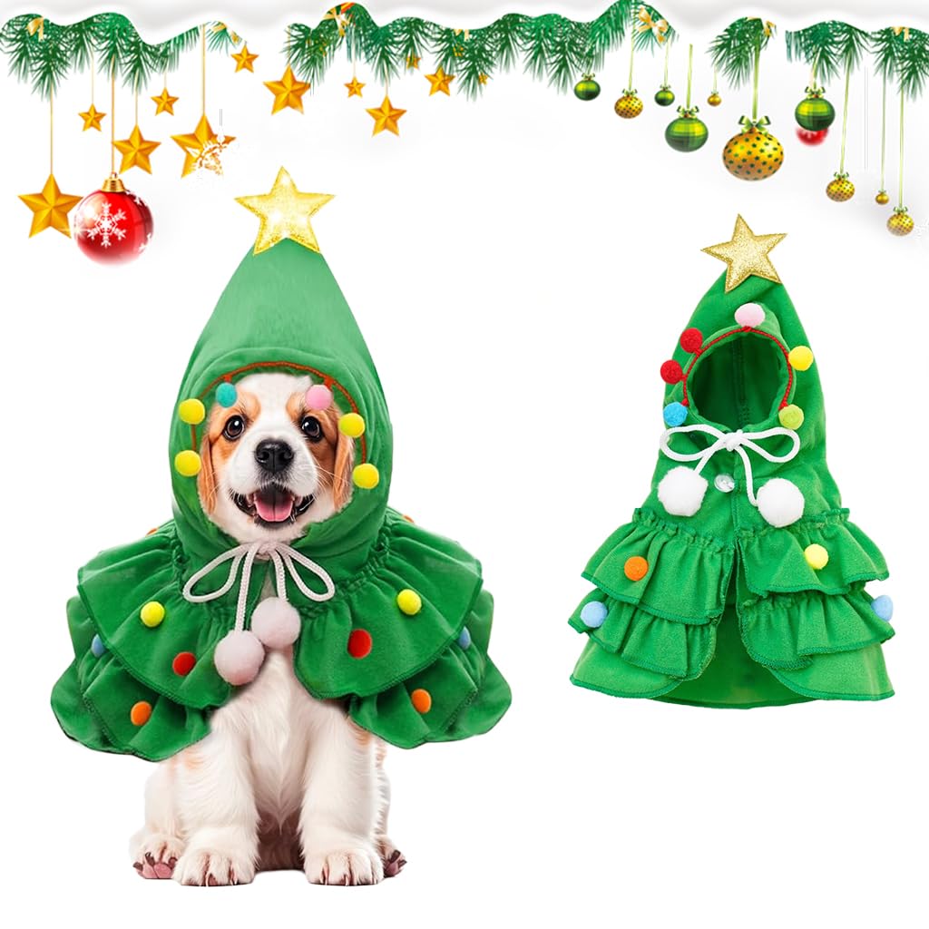 Qpets Cat Christmas Costume Set with Red Santa Hat and Scarf for Cats and Dogs | Adjustable Holiday Outfit