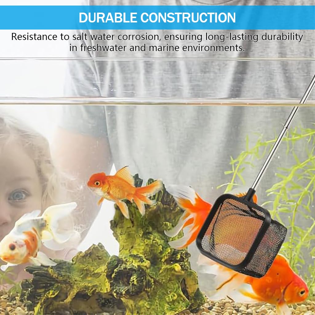 Qpets Aquarium Fish Net for Betta Tank featuring 3.1x3.1 in Square Frame and 18 in Retractable Handle