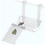 Qpets® Acrylic Hanging Turtle Basking Platform with Removable Walking Steps,Food and Water Bowls,Adjustable Hanging Reptile Resting Terrace for Fish Tank Aquarium Decor