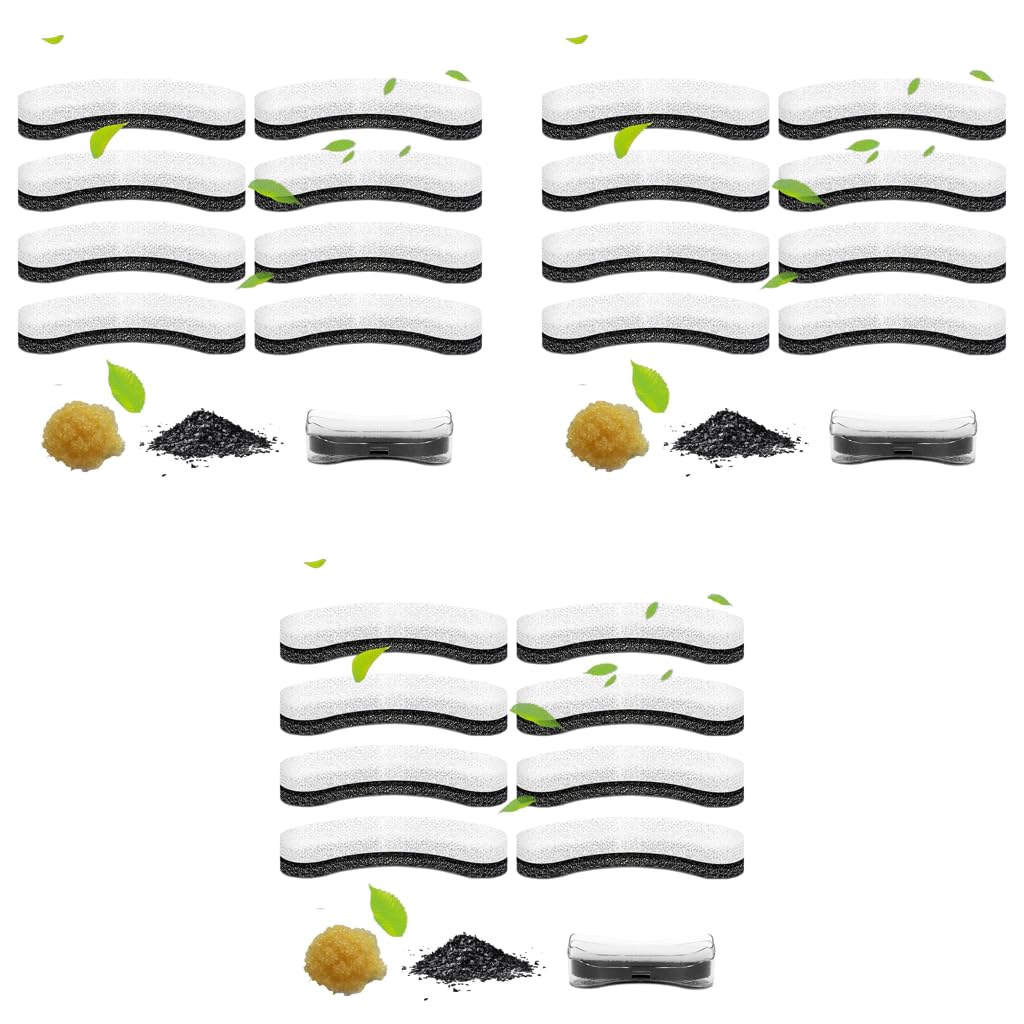 Qpets® Cat Water Fountain Filter Replacement 24PCS Arc-Shaped Washable Pet Fountain Filters with Triple Filtration System Activated Carbon