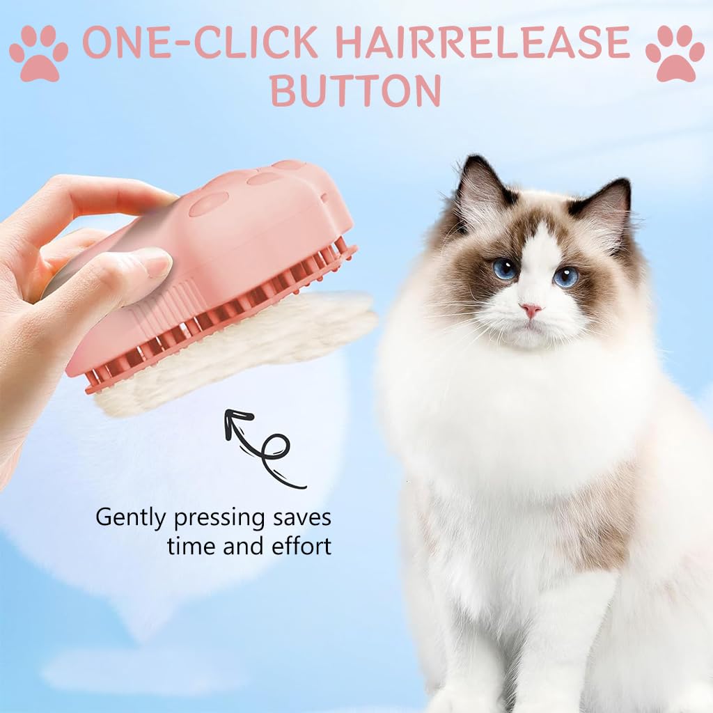 Qpets® Cat Steam Brush, Steam Brush for Cats and Dogs, Dog Steam Brush Steamy Pet Steam Hair Brush, 3 in 1 Dog Hair Brush Dog Comb with UV Sterilization Light (Pink)