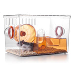 Qpets Hamster Cage Playhouse with Water Feeder and Exercise Wheel | Clear Acrylic for Small Pets