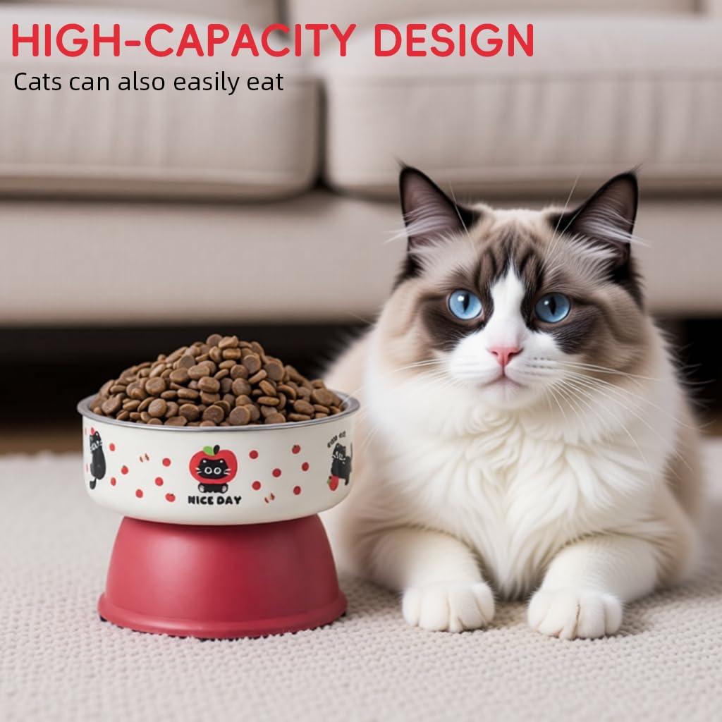 Qpets Elevated Cat Dog Bowl with Non Slip Base and 10.5cm Height | Stainless Steel Feeder