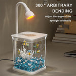 Qpets Betta Fish Tank for Desk and Countertop Use with Ventilated Roof and LED Light | Clear 11.7 x 13 x 14 cm PP Mini Aquarium