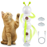 Qpets Electric Cat Teaser Toy with Strong Suction Cup and USB Rechargeable Caterpillar Design
