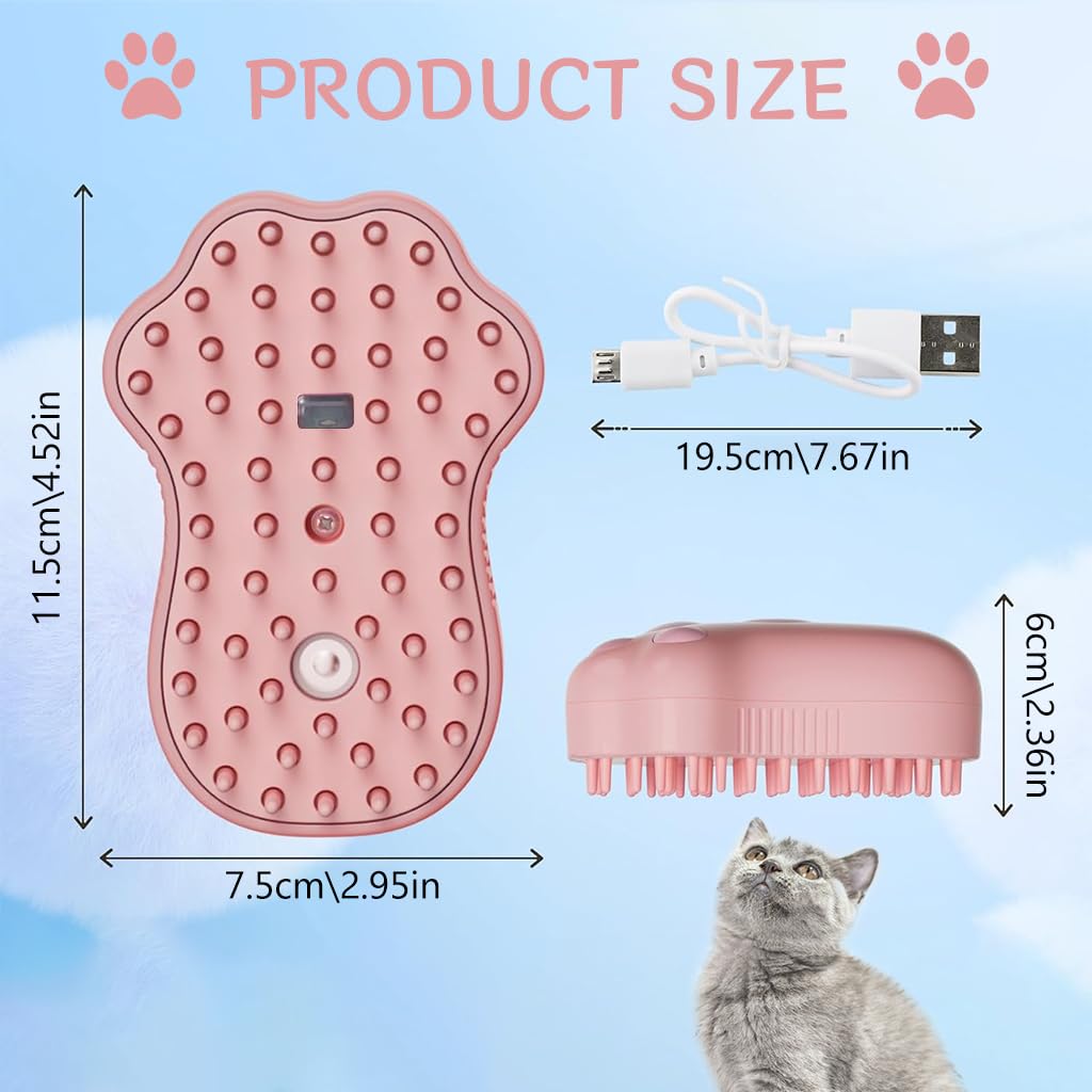 Qpets® Cat Steam Brush, Steam Brush for Cats and Dogs, Dog Steam Brush Steamy Pet Steam Hair Brush, 3 in 1 Dog Hair Brush Dog Comb with UV Sterilization Light (Pink)