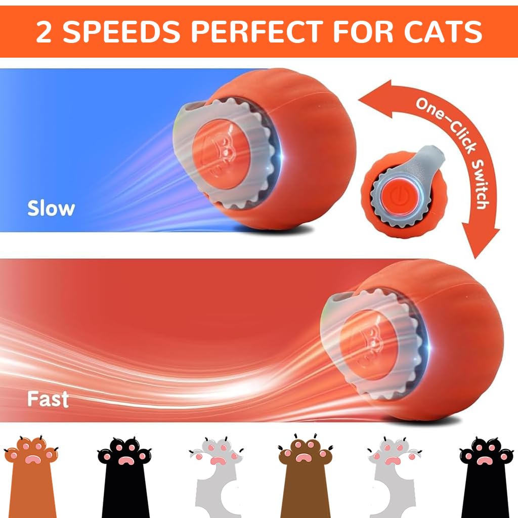 Qpets Electric Automatic Rolling Cat Ball Toy with Teasing Tail & Bell | USB Rechargeable 2 PCS