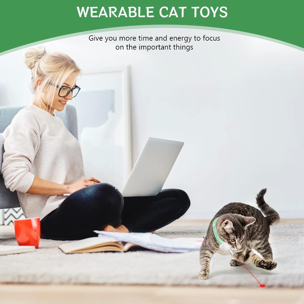 Qpets Cat Collar Laser Pointer for Interactive Play with Dual Laser Modes and USB Rechargeable Silicone Design