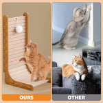Qpets Cat Scratch Post for Furniture Protection with L Shaped Wooden Frame 30x33x60cm | Felt Surface and Plush Teasing Ball