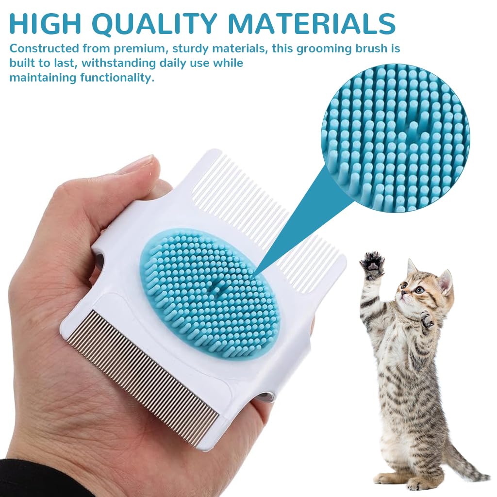 Qpets Cats Grooming Brush for All Coat Types with Dual Head and Soft Rubber Bristles | Ergonomic Grip for Comfortable Grooming