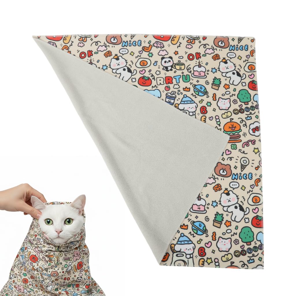 Qpets® 27.5'' Cat Swaddle Wrap with Self-Closure, Pet Grooming Restraint Towel, Anti-Scratch Cat Bath Wrap for Nail Trimming, Vet Care & Medication Handling, Tablet, Laptop & Camera Protection