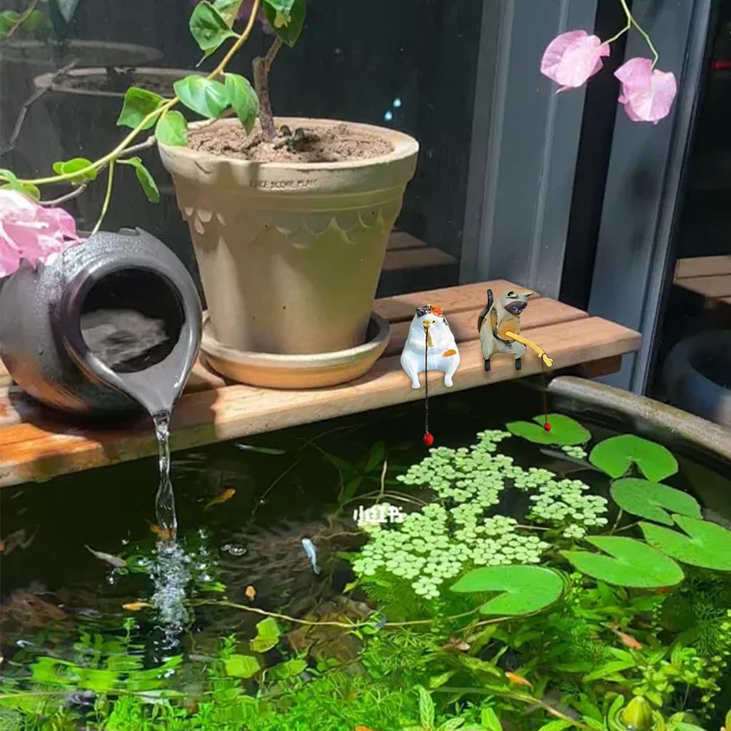 Qpets Fish Tank Accessories for Desk and Aquarium Decor with 2 in PVC Kitty Figurines 5 Pack