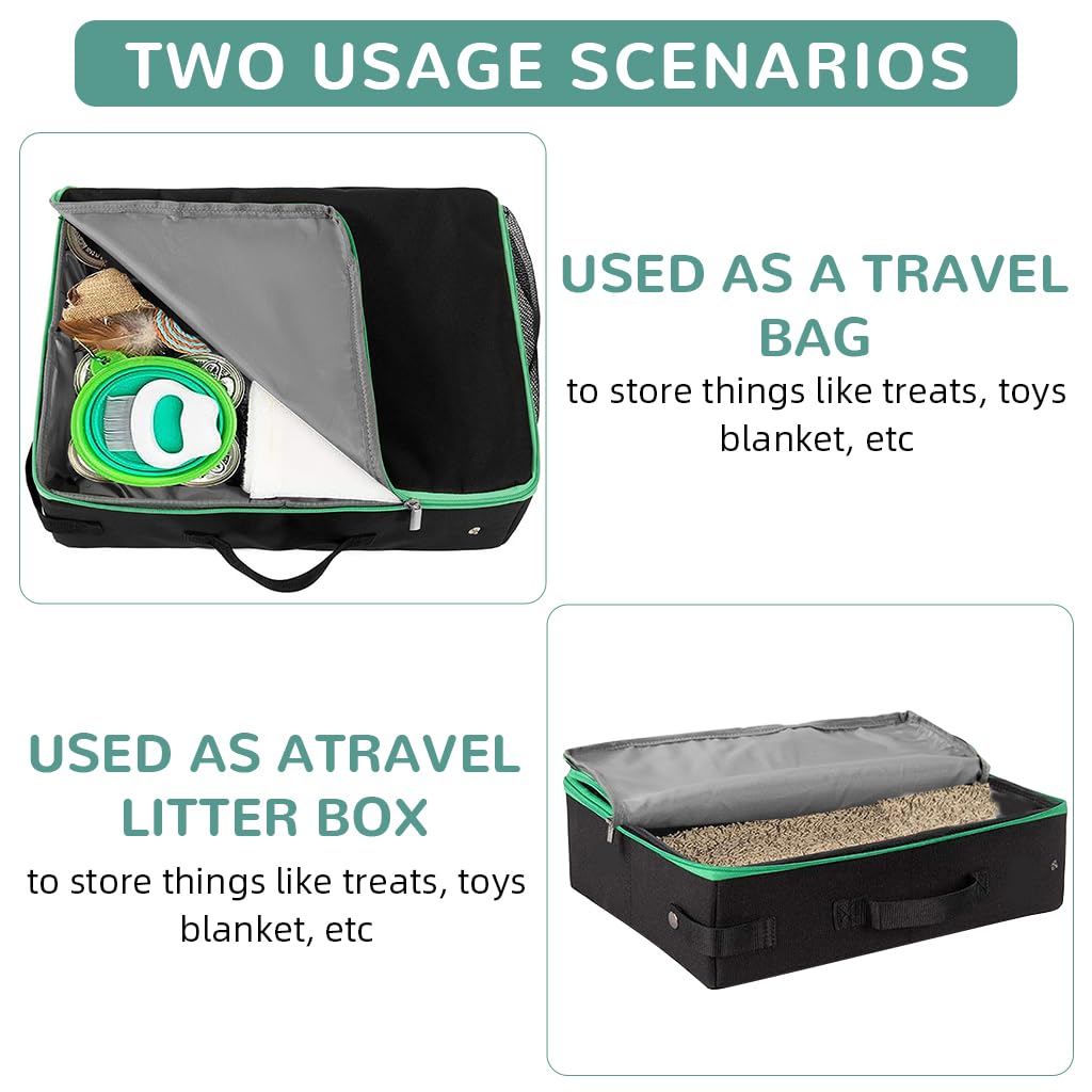 Qpets Portable Cat Litter Box for Travel with Foldable Design and Waste Shovel 40x30x13cm